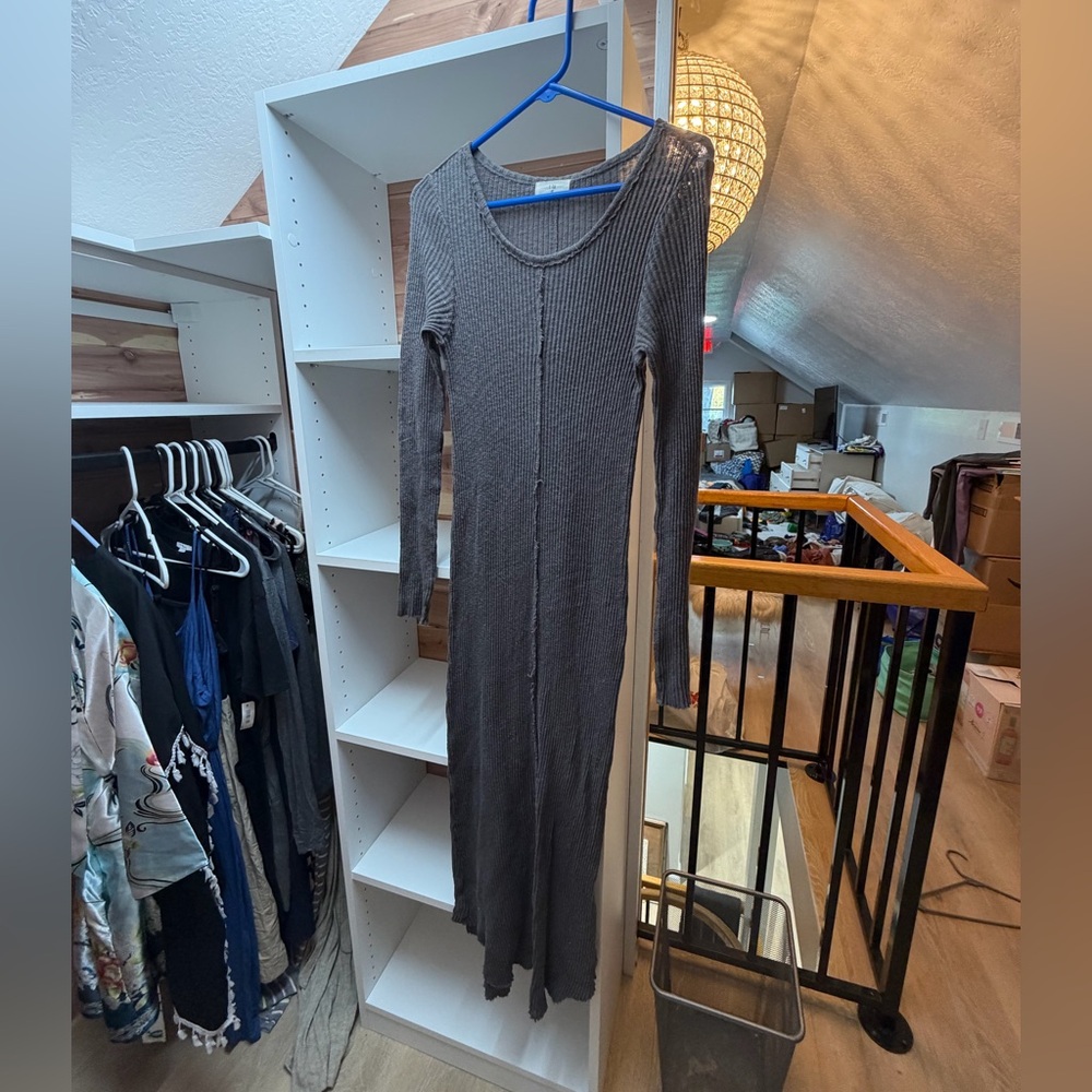 T la anthropologie Long Sleeve Ribbed Maxi Dress - Charcoal Gray size small